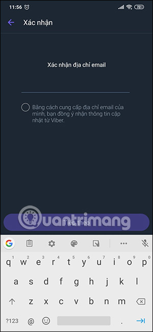 Điền email xác minh Viber