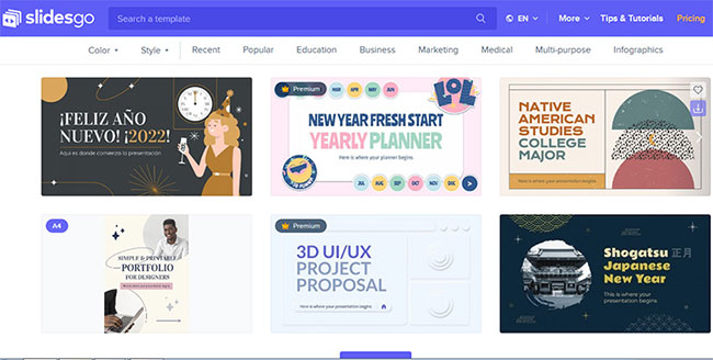 Tìm kiếm template trong Slidesgo