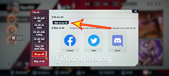 Tiếp theo nhấn vào Nhập mã quy đổi.