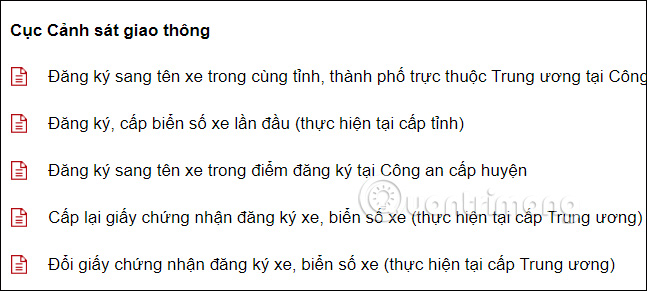 Thủ tục liên quan tới phương tiện giao thông