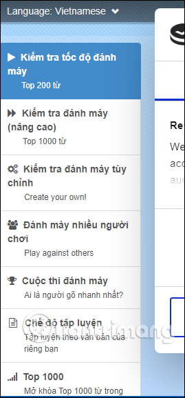 Các kiểu kiểm tra gõ máy trên 10fastfingers