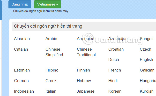 Chọn ngôn ngữ kiểm tra gõ máy trên 10fastfingers