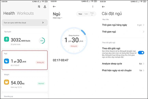 Ứng dụng Mi Health theo dõi giấc ngủ