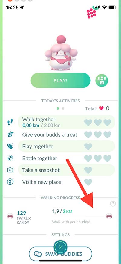 Walk with Buddy Pokemon to earn Candy