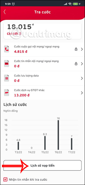 Lịch sử nạp tiền trên My Viettel