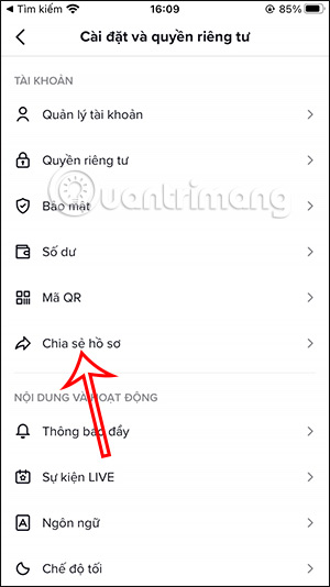 Chia sẻ hồ sơ TikTok