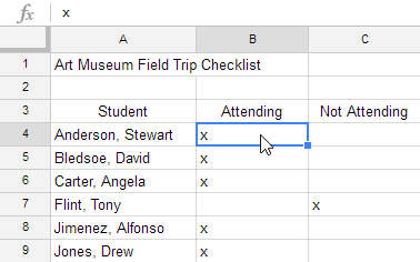 Một hộp màu xanh lam sẽ xuất hiện xung quanh ô đã chọn