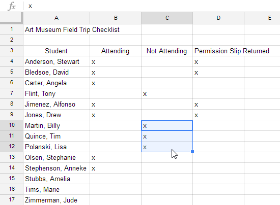 Chọn các ô bạn muốn cắt