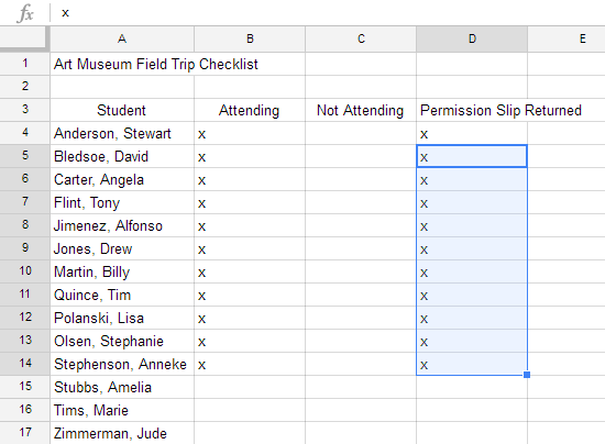 Thả chuột để điền vào các ô đã chọn