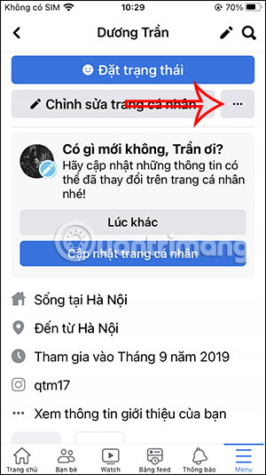 Tùy chọn tài khoản Facebook