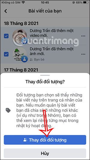 Thay đổi đối tượng Facebook