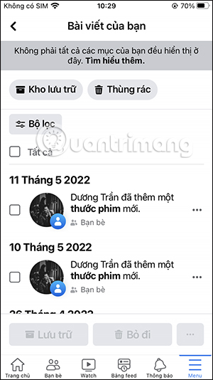 Danh sách bài viết trên Facebook 