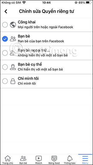 Đổi đối tượng Facebook