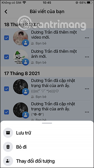 Tùy chọn các bài viết Facebook 