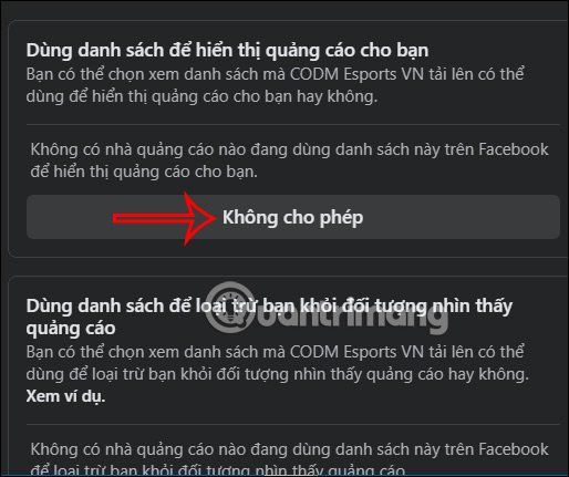 Không cho phép quảng cáo trên Facebook