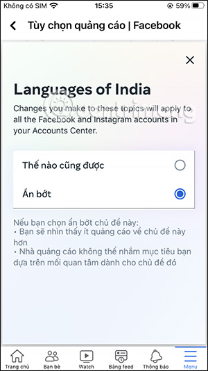 Ẩn chủ đề quảng cáo này trên Facebook