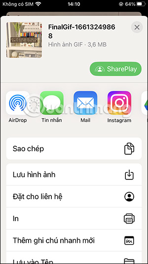 Tùy chọn chia sẻ ảnh GIF