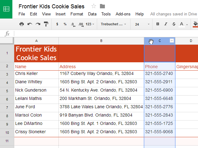 Chọn cột bạn muốn di chuyển