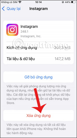 Gỡ ứng dụng Instagram