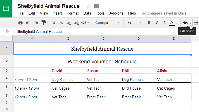 Chọn nút Fill color