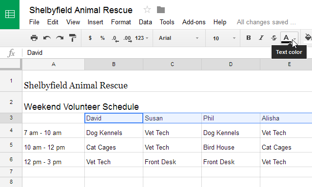 Chọn nút Text color 