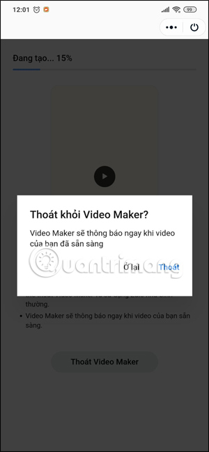 Thoát giao diện tạo video