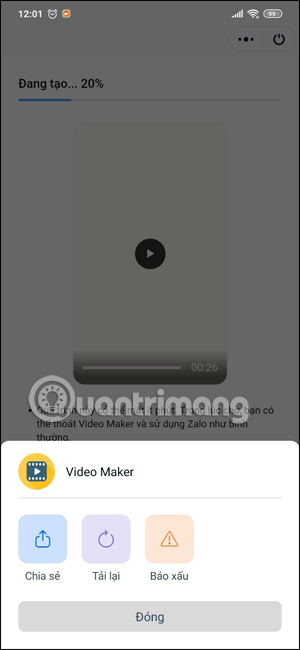 Tùy chọn cho công cụ làm video Zalo