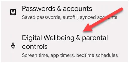 Điều hướng đến mục “Digital Wellbeing & Parental Controls”