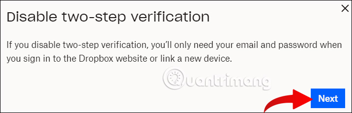 Hủy bảo mật 2 lớp tài khoản Dropbox