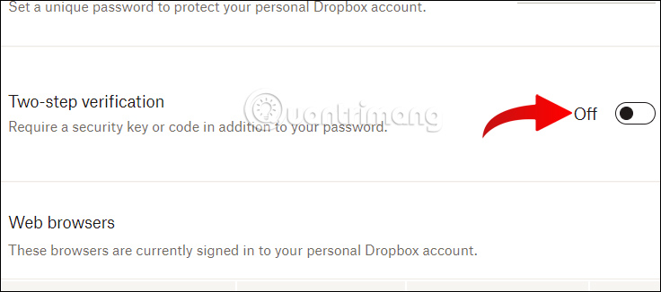 Bật Two-Factor Authentication Dropbox