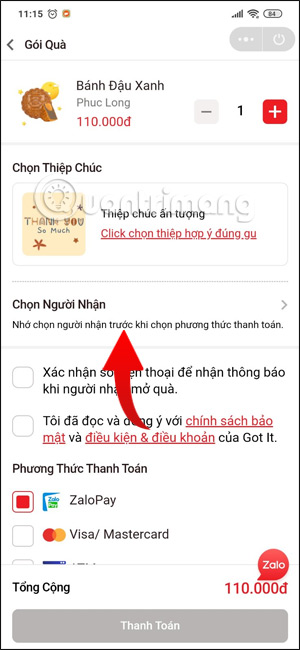 Chọn người gửi quà tặng