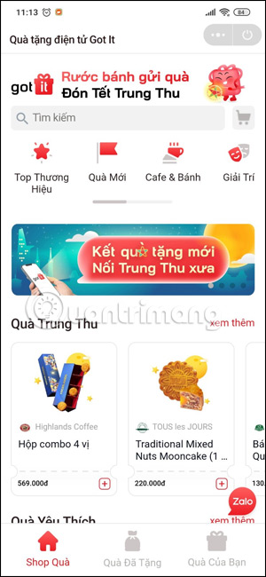 Danh sách quà tặng