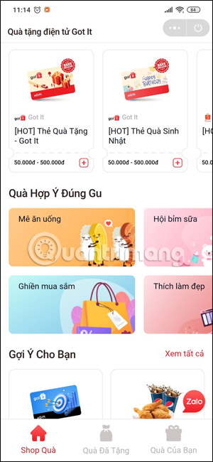 Mục lựa chọn quà tặng