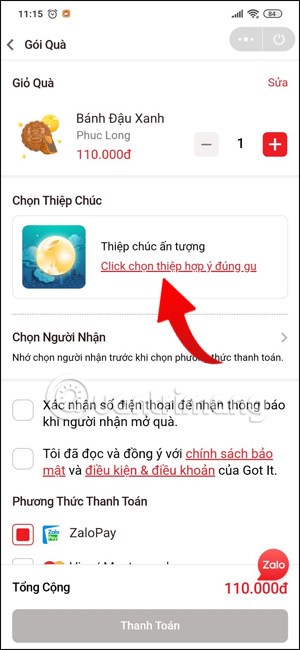 Chọn thiệp tặng ngay quà trên Zalo