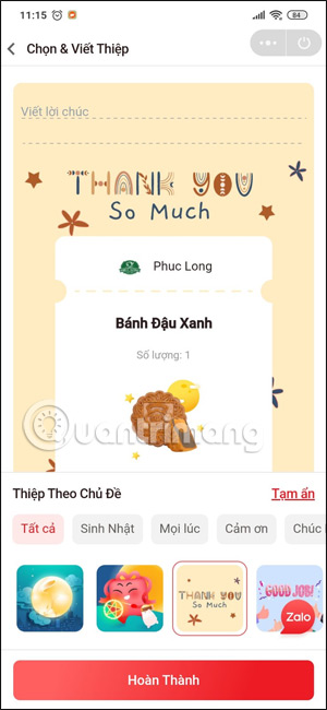 Thiệp quà tặng trên Zalo