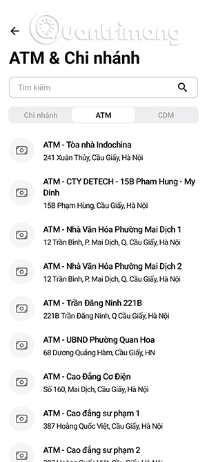 Kết quả tra cứu danh sách ATM gần bạn