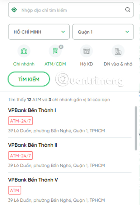 Kết quả về các cây ATM xuất hiện