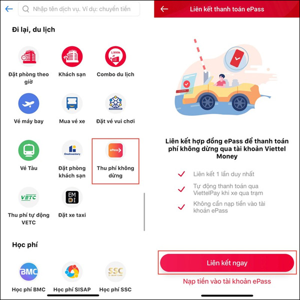 Liên kết Viettel Money với ePass
