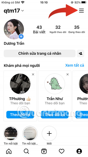 Tùy chọn tài khoản Instagram