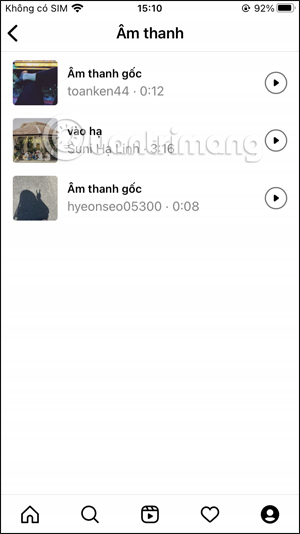 Bài hát đã lưu trên Instagram