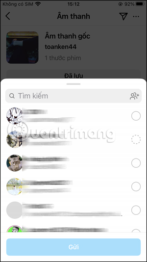 Gửi bài hát trên Instagram
