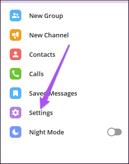 Nhấn Settings Telegram