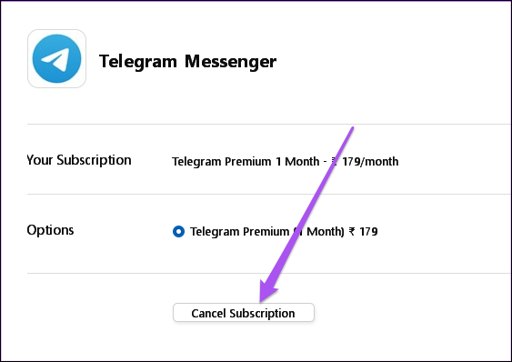 Nhấn chọn Cancel Subscription Telegram