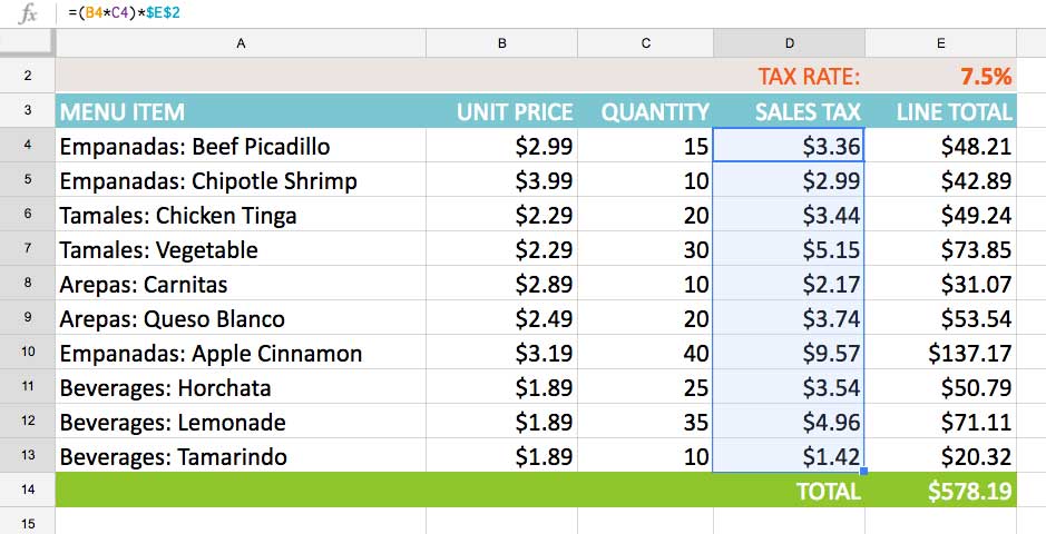 Giá trị sẽ được tính toán trong mỗi ô