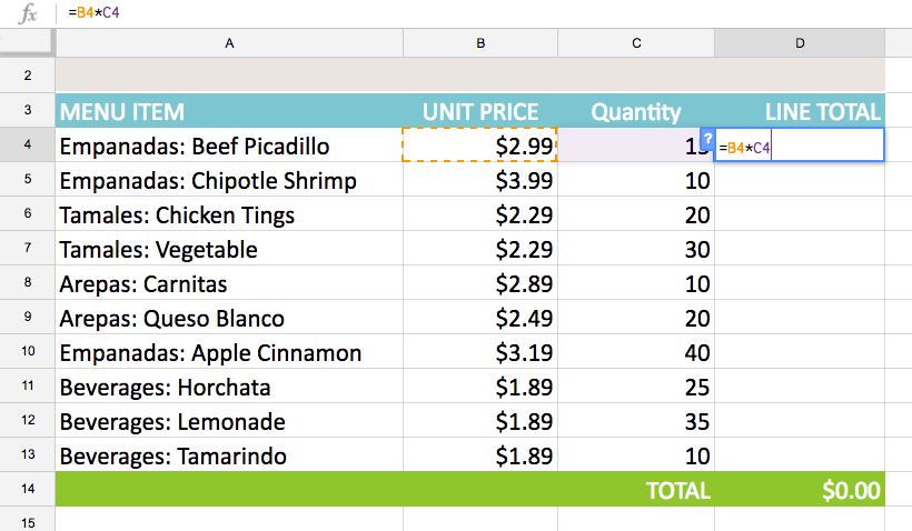 Nhập công thức để tính giá trị mong muốn