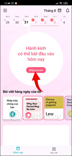 Nhập kỳ kinh nguyệt vào Flo