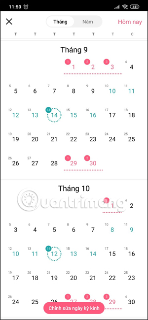 Theo dõi chu kỳ kinh nguyệt theo tháng