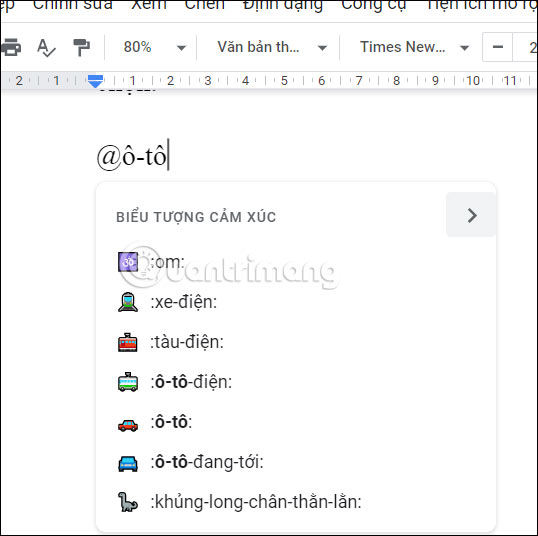 Tìm nhanh biểu tượng cảm xúc Google Docs
