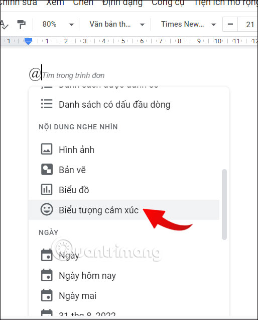 Biểu tượng cảm xúc Google Docs