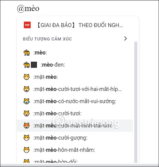 Chèn nhanh biểu tượng cảm xúc Google Docs